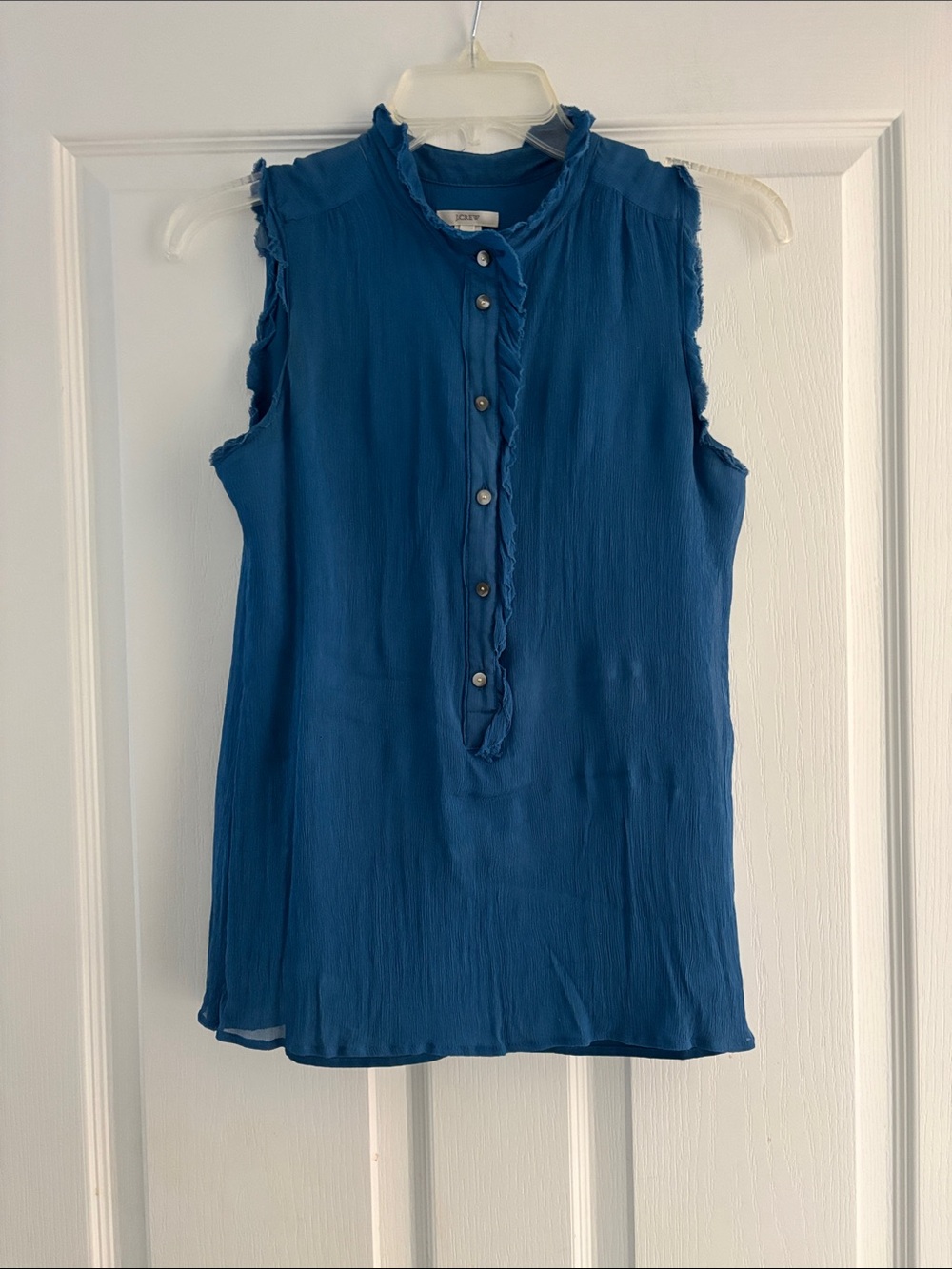 J. Crew Natasha 100% Silk Sleeveless Ruffle-Trim Camisole in Teal Sz 2